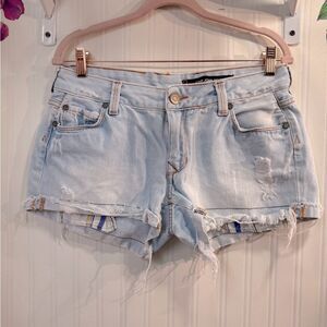 John John Light Blue Distressed Denim Shorts